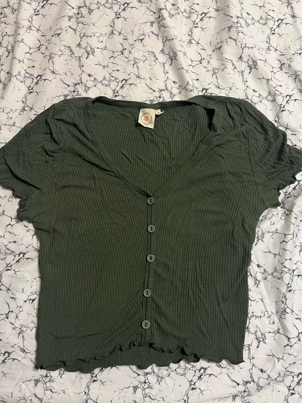 Ribbed Olive Green Button-Front Crop Top